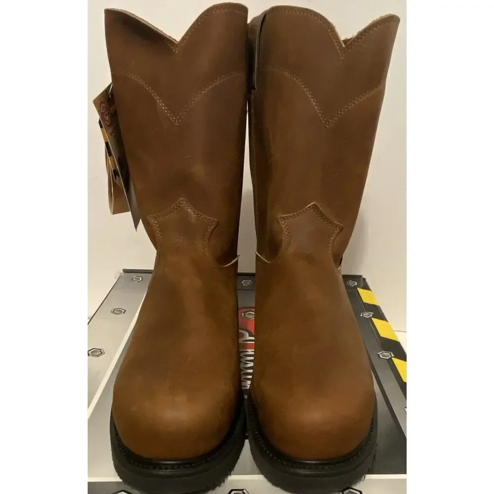 Justin 4795 Steel Toe Pull On Work Boots Mens 10.5 D Aged Bark NWT USA Made